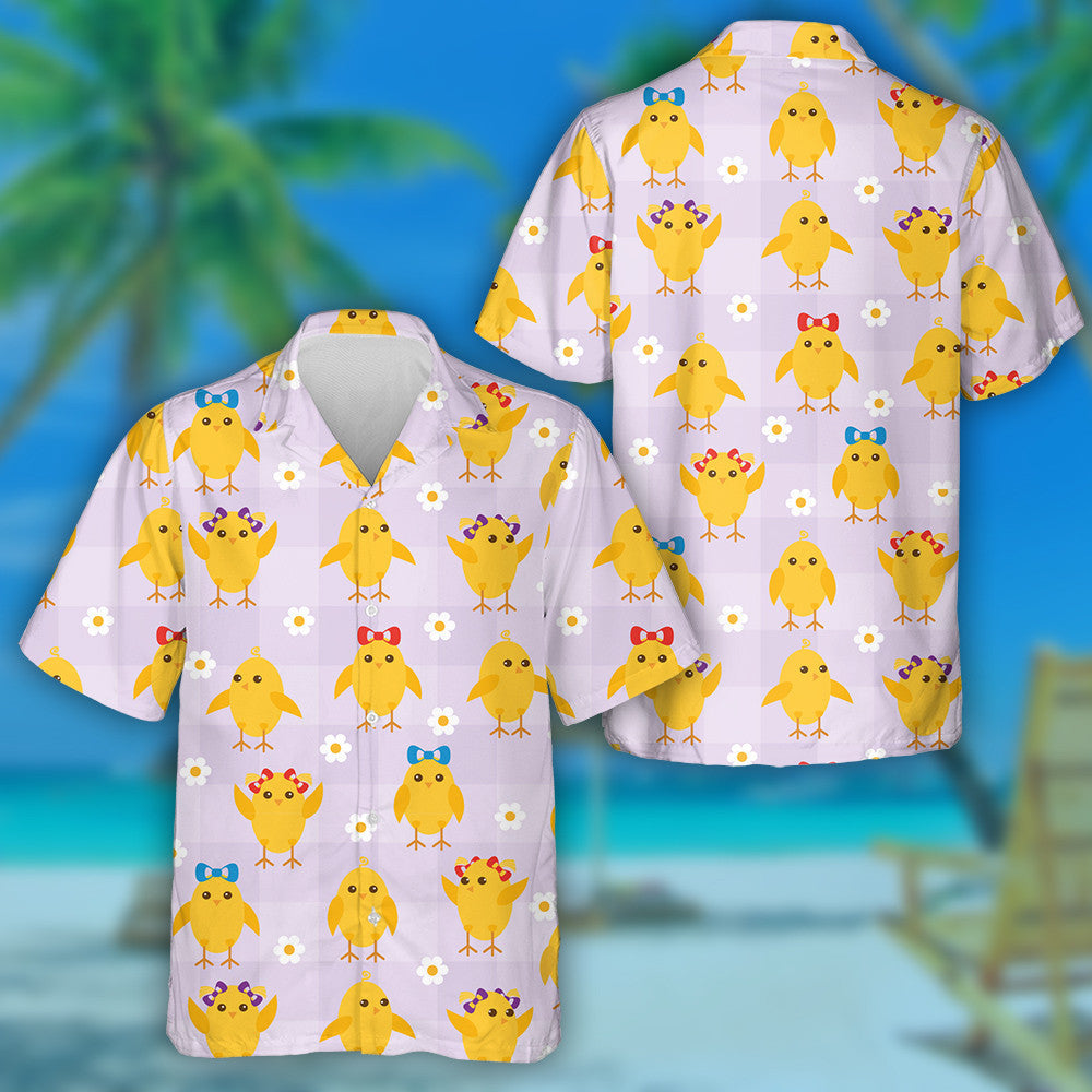 Chicken With Bow Tie And Flowers On Violet Background Hawaiian Shirt, Hawaiian Shirt Gift, Christmas Gift