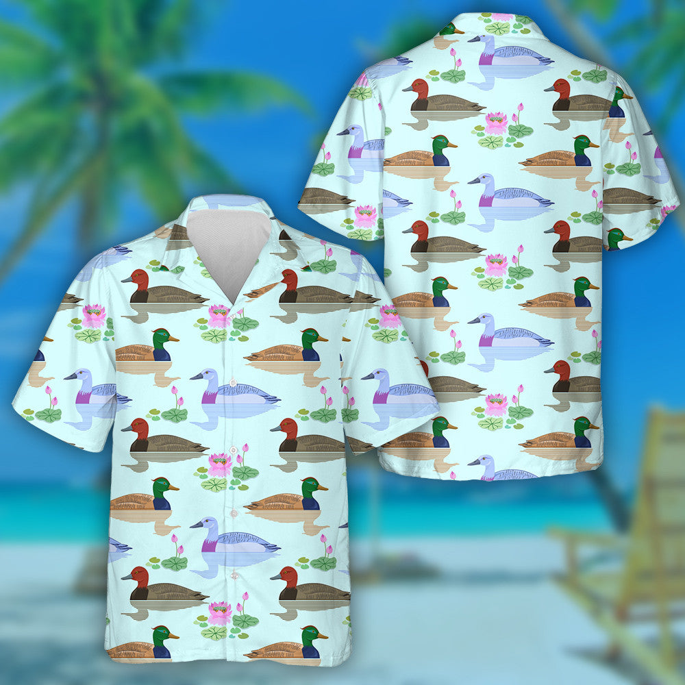 Beautiful Duck Swimming In Pond Of Lotus Flowers Hawaiian Shirt, Hawaiian Shirt Gift, Christmas Gift