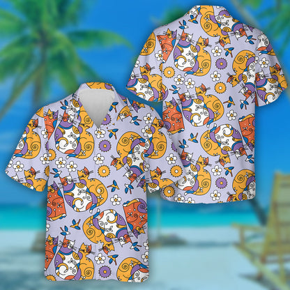 Cat With Friends And White Flower Hawaiian Shirt, Hawaiian For Gift