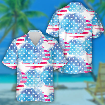 Watercolor Red And Blue Brush American Flag Pattern Hawaiian Shirt, Hawaiian Shirt Gift, Christmas Gift