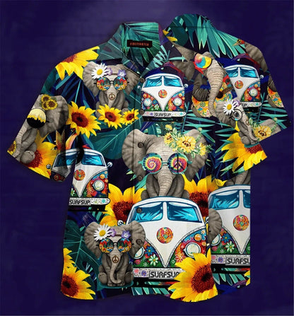 Elephant Hippie Tropical Background Design Hawaiian Shirt,Hawaiian Shirt Gift, Christmas Gift