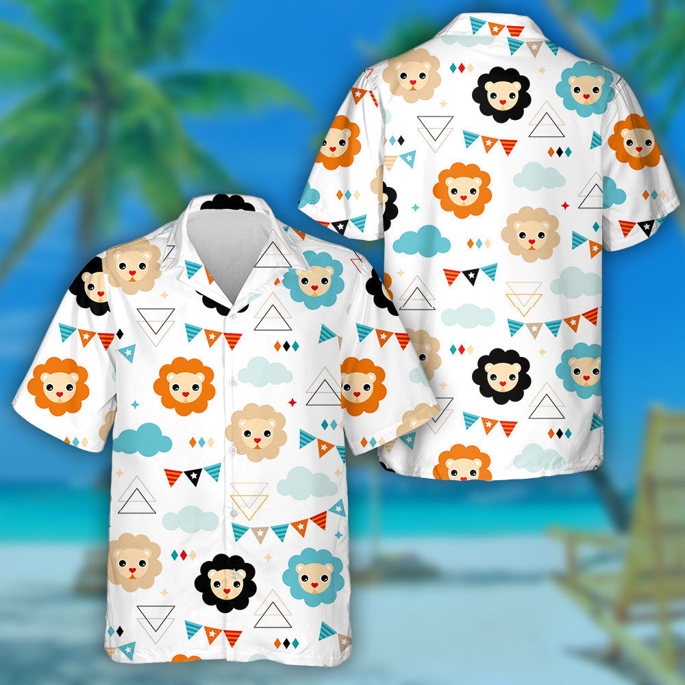 Colorful Kids Circus Lion WIth Cloud And Flat Hawaiian Shirt, Hawaiian Shirt Gift, Christmas Gift