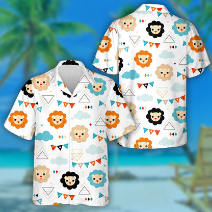 Colorful Kids Circus Lion WIth Cloud And Flat Hawaiian Shirt, Hawaiian Shirt Gift, Christmas Gift