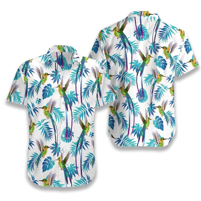 Hummingbird Tropical And Blue Leaf Pattern Hawaiian Shirt, Hawaiian For Gift