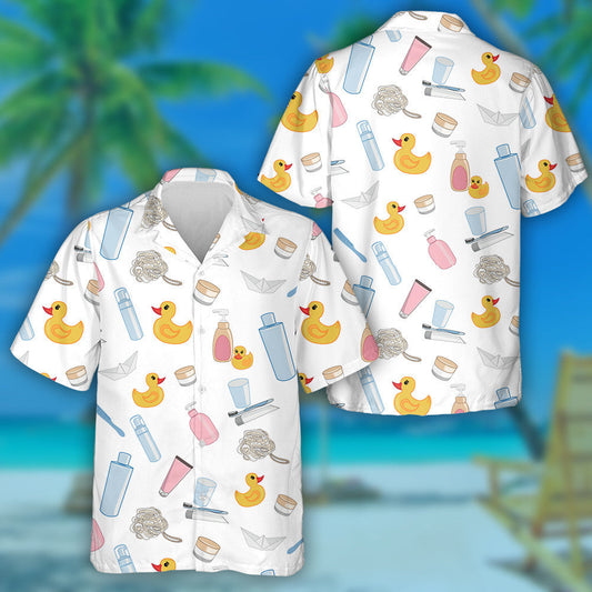 Hand Drawn Ducks And Beauty Products Hawaiian Shirt, Hawaiian For Gift