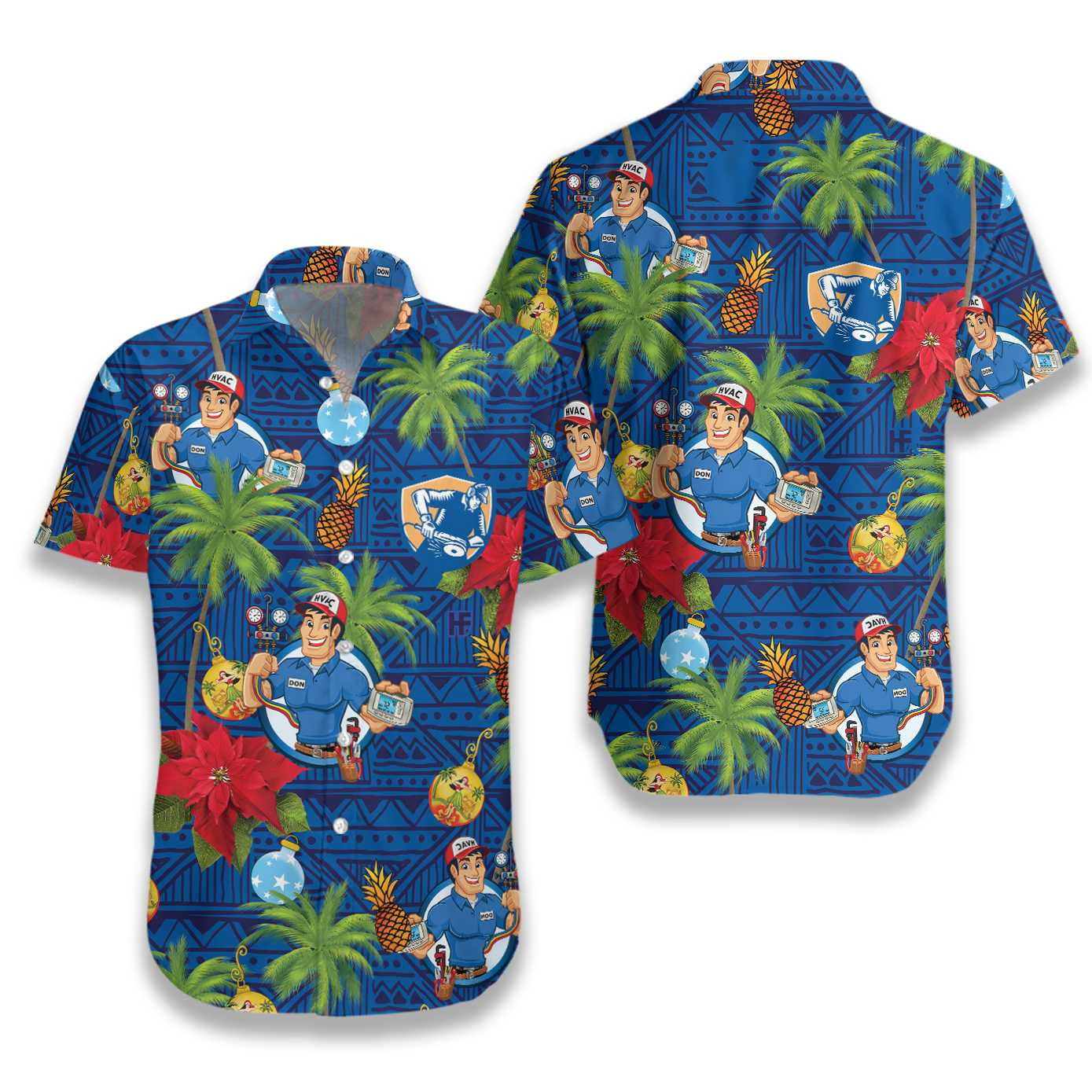 Sheet Metal Worker Proud Blue Geometric Pattern Hawaiian Shirt, Hawaiian Shirt Gift, Christmas Gift