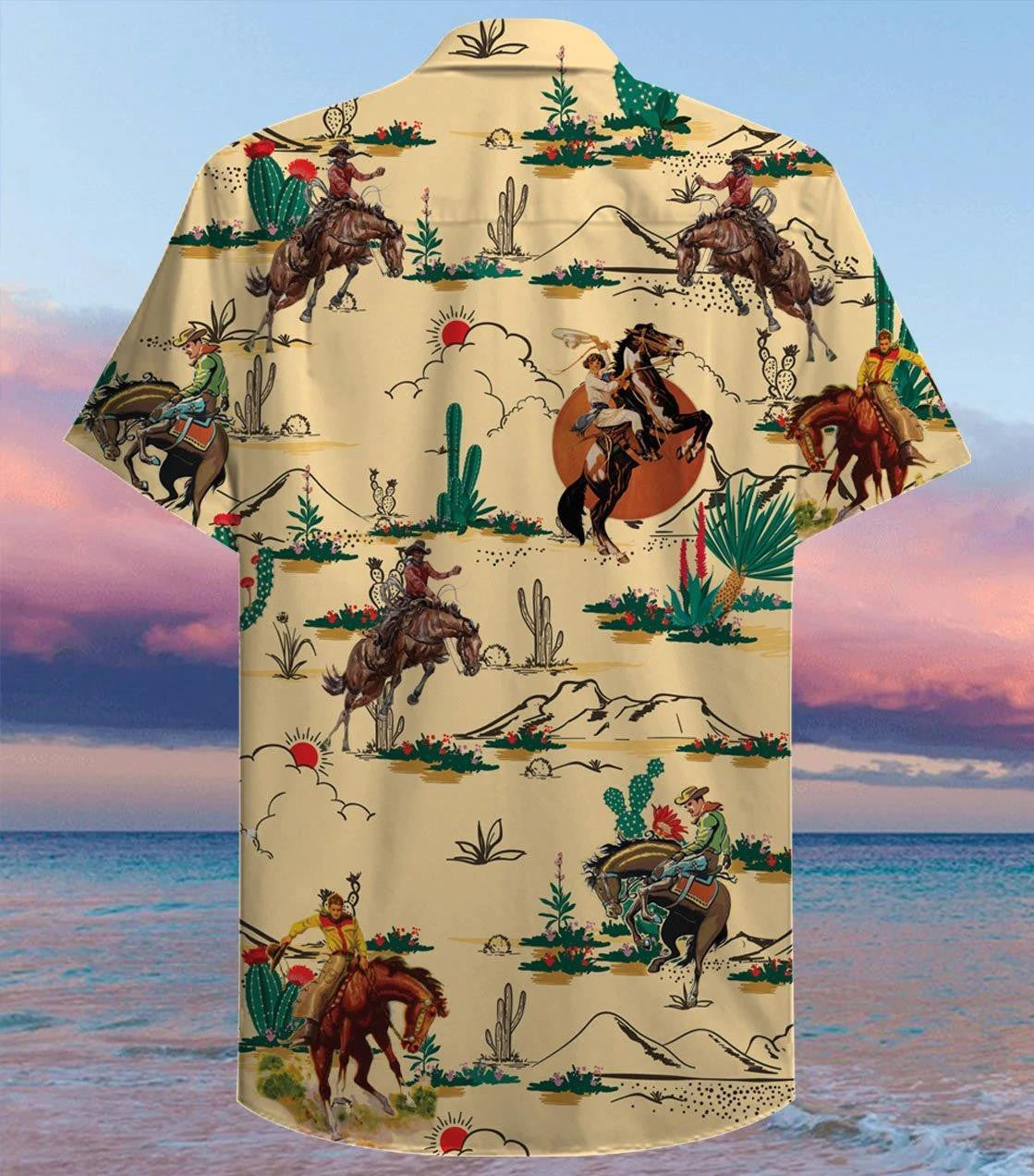 Vintage Cowboy Hand Drawn On Beige Background Hawaiian Shirt, Hawaiian Shirt Gift, Christmas Gift
