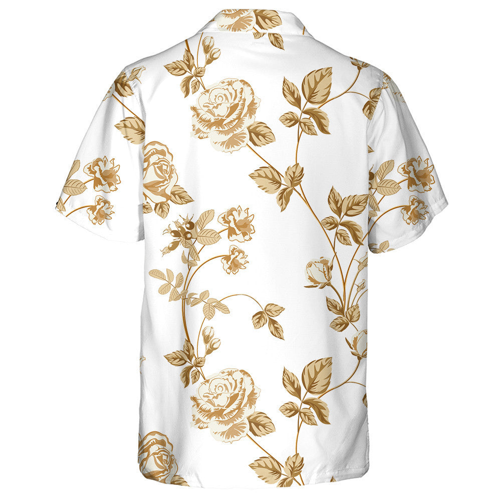 Trendy Floral Background With Golden Roses Flowers Design Hawaiian Shirt, Hawaiian Shirt Gift, Christmas Gift