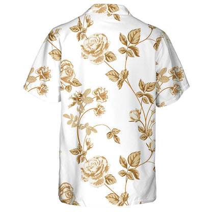 Trendy Floral Background With Golden Roses Flowers Design Hawaiian Shirt, Hawaiian Shirt Gift, Christmas Gift