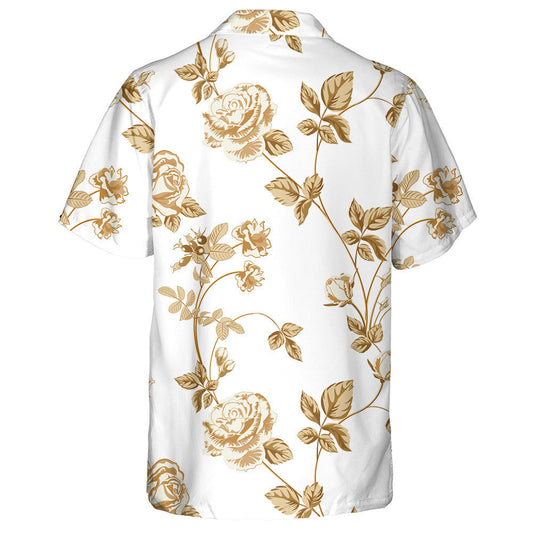 Trendy Floral Background With Golden Roses Flowers Design Hawaiian Shirt, Hawaiian Shirt Gift, Christmas Gift