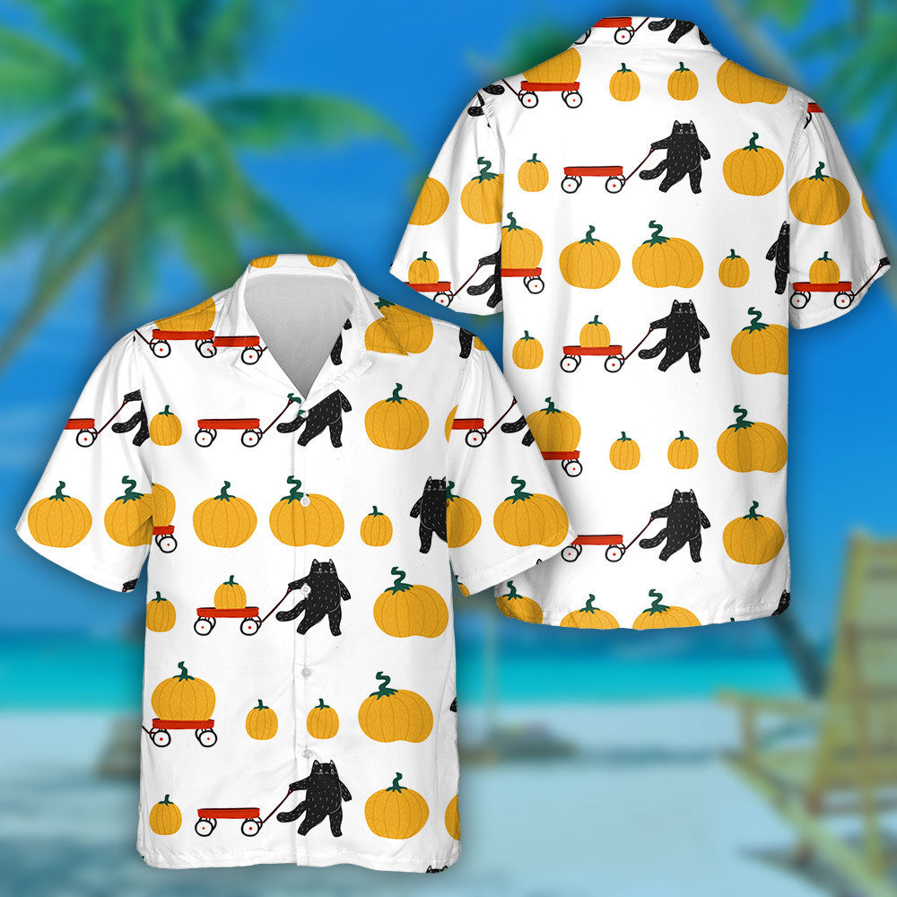 Autumn Harvest Festival Halloween Pumpkin And Cat Hawaiian Shirt, Hawaiian Shirt Gift, Christmas Gift