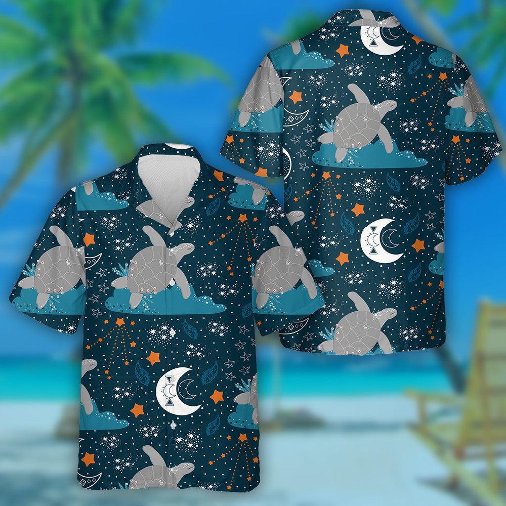 Sea Turtle On A Cloud Starry Sky With Moon Hawaiian Shirt, Hawaiian Shirt Gift, Christmas Gift