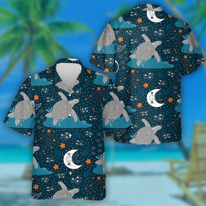 Sea Turtle On A Cloud Starry Sky With Moon Hawaiian Shirt, Hawaiian Shirt Gift, Christmas Gift