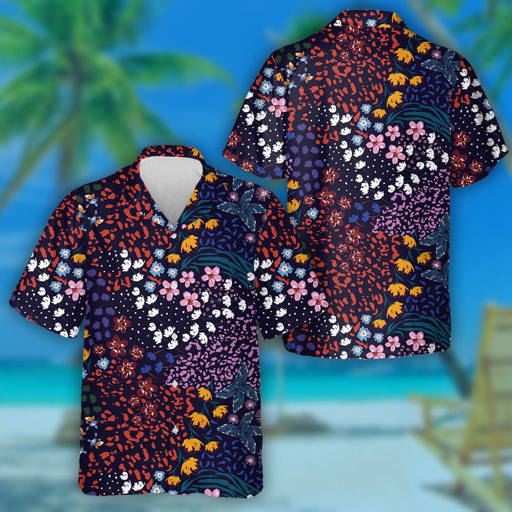 Blooming Garden Flower Mix With Leoprad Skin Hawaiian Shirt, Hawaiian Shirt Gift, Christmas Gift