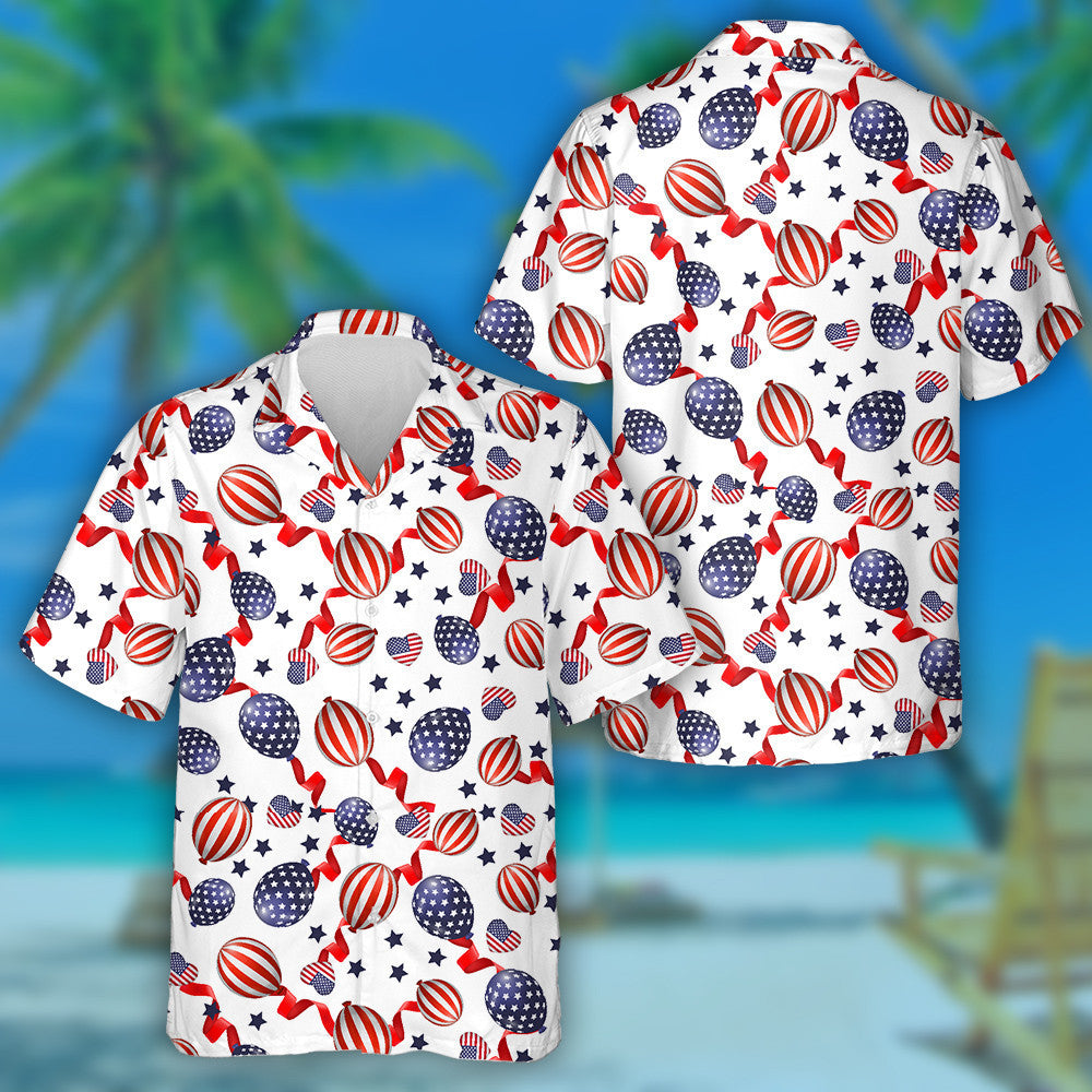 Decorative Red Stripe And Blue Star Balloon Patriotic Hawaiian Shirt, Hawaiian Shirt Gift, Christmas Gift