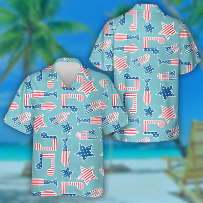 American Independence Day National Symbols On Blue Background Hawaiian Shirt, Hawaiian Shirt Gift, Christmas Gift