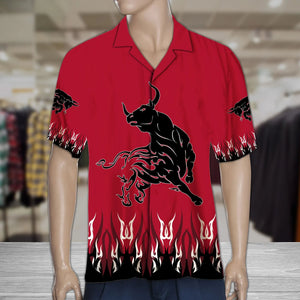 Amazing Bull Tattoo On Red Background Pattern Hawaiian Shirt, Hawaiian Shirt Gift, Christmas Gift