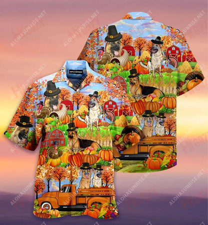 Happy Thanksgiving German Shepherd Unisex Short Sleeve Shirt Ocean Hawaiian T Shirts Vintage Hawaiian Shirts Hawaiian Shirt Pattern, Hawaiian Shirt Gift, Christmas Gift