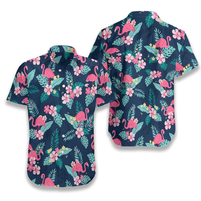 Pink Tropical Leaves Amd Flamingo Pattern Hawaiian Shirt,Hawaiian Shirt Gift, Christmas Gift
