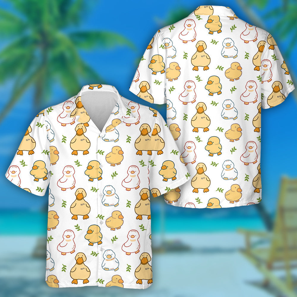 Hand Drawn Ducks And Flowers Ornament Hawaiian Shirt, Hawaiian For Gift