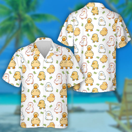 Hand Drawn Ducks And Flowers Ornament Hawaiian Shirt, Hawaiian For Gift