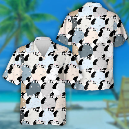 Cute Cow Blue Grey Pastel Cartoon Background Hawaiian Shirt, Hawaiian Shirt Gift, Christmas Gift