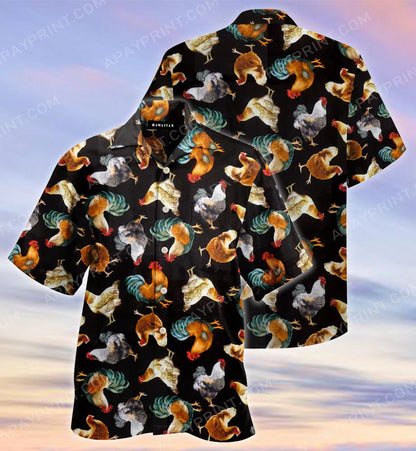 Chicken Cock On Black Background Gift For Cattle Lovers Hawaiian Shirt, Hawaiian Shirt Gift, Christmas Gift