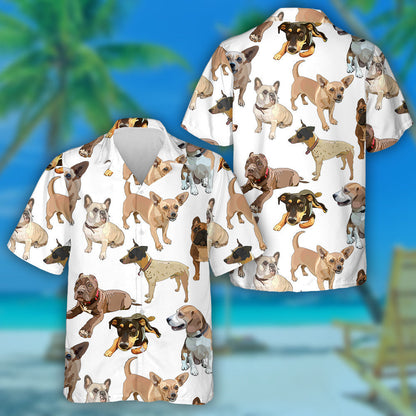 Smalls Smiling Dog On White Background Hawaiian Shirt,Hawaiian Shirt Gift, Christmas Gift