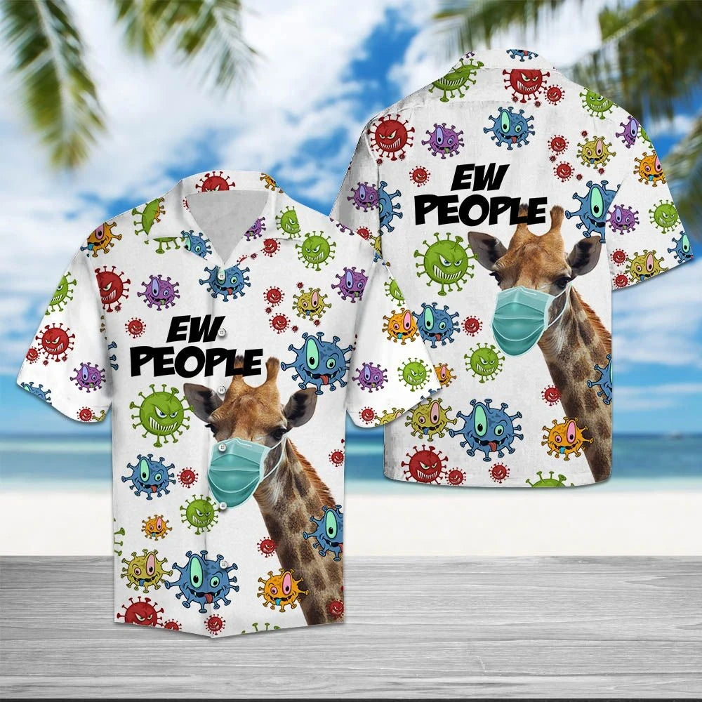 Safari Giraffe With Face Mask Ew People Pattern Hawaiian Shirt, Hawaiian Shirt Gift, Christmas Gift