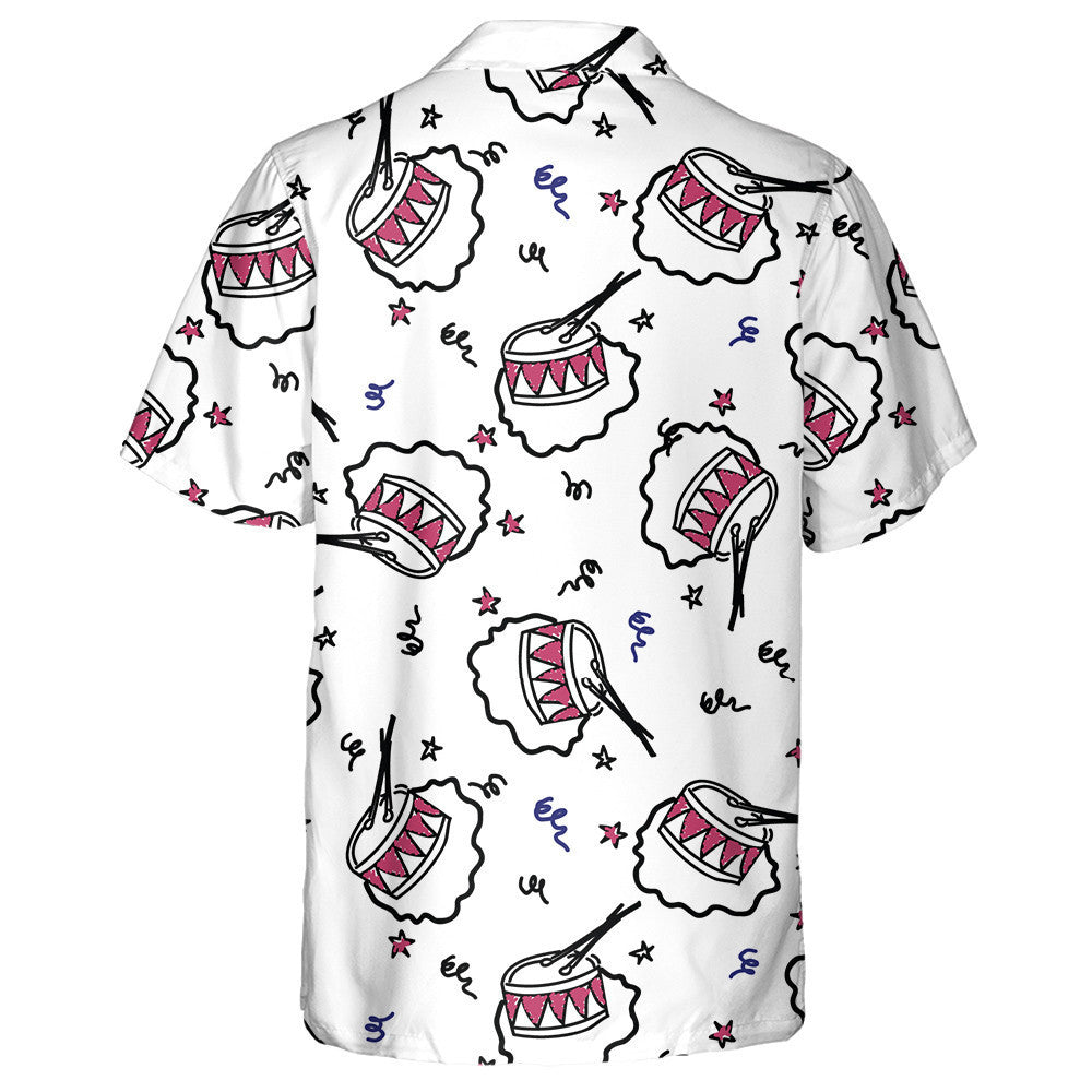 Cartoon Hand Drawn Drums Independence Day Celebration Hawaiian Shirt, Hawaiian Shirt Gift, Christmas Gift