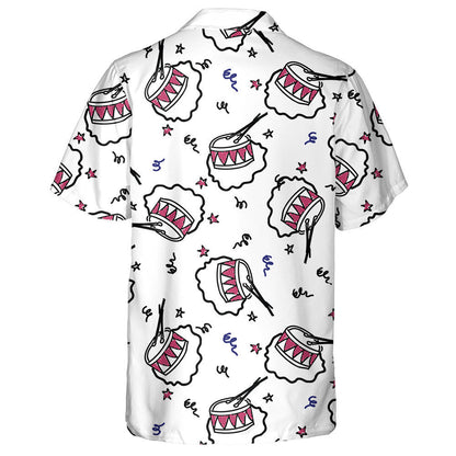 Cartoon Hand Drawn Drums Independence Day Celebration Hawaiian Shirt, Hawaiian Shirt Gift, Christmas Gift