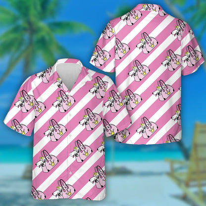 Small Dog In A Carrying Bag On A Striped Background Hawaiian Shirt, Hawaiian Shirt Gift, Christmas Gift