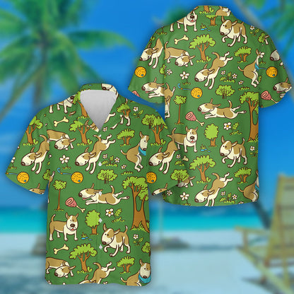 Floral And Trees With Dogs On Green Background Hawaiian Shirt, Hawaiian Shirt Gift, Christmas Gift