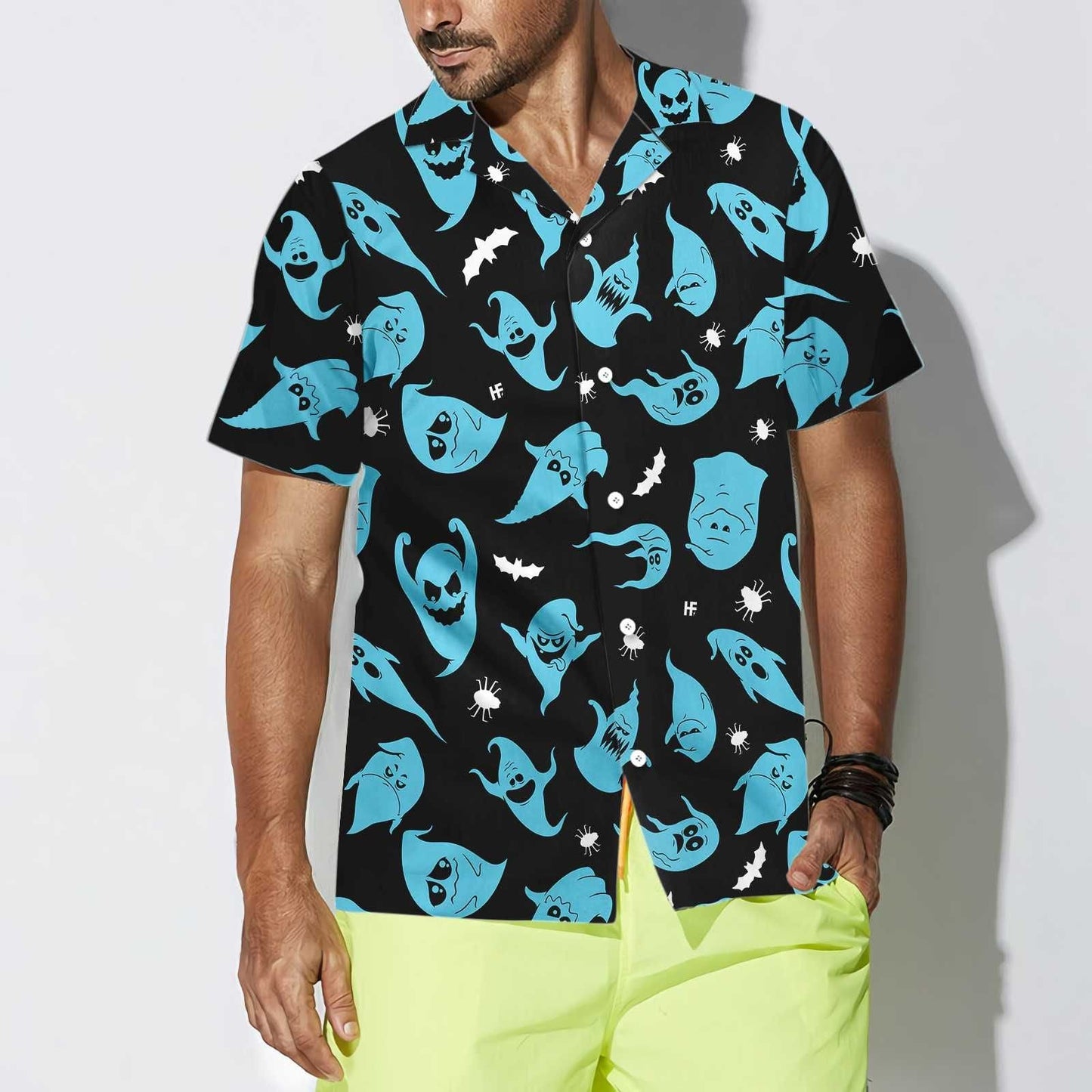 Turquoise Ghost Naughty Halloween Colorful Hawaiian Shirt, Hawaiian For Gift