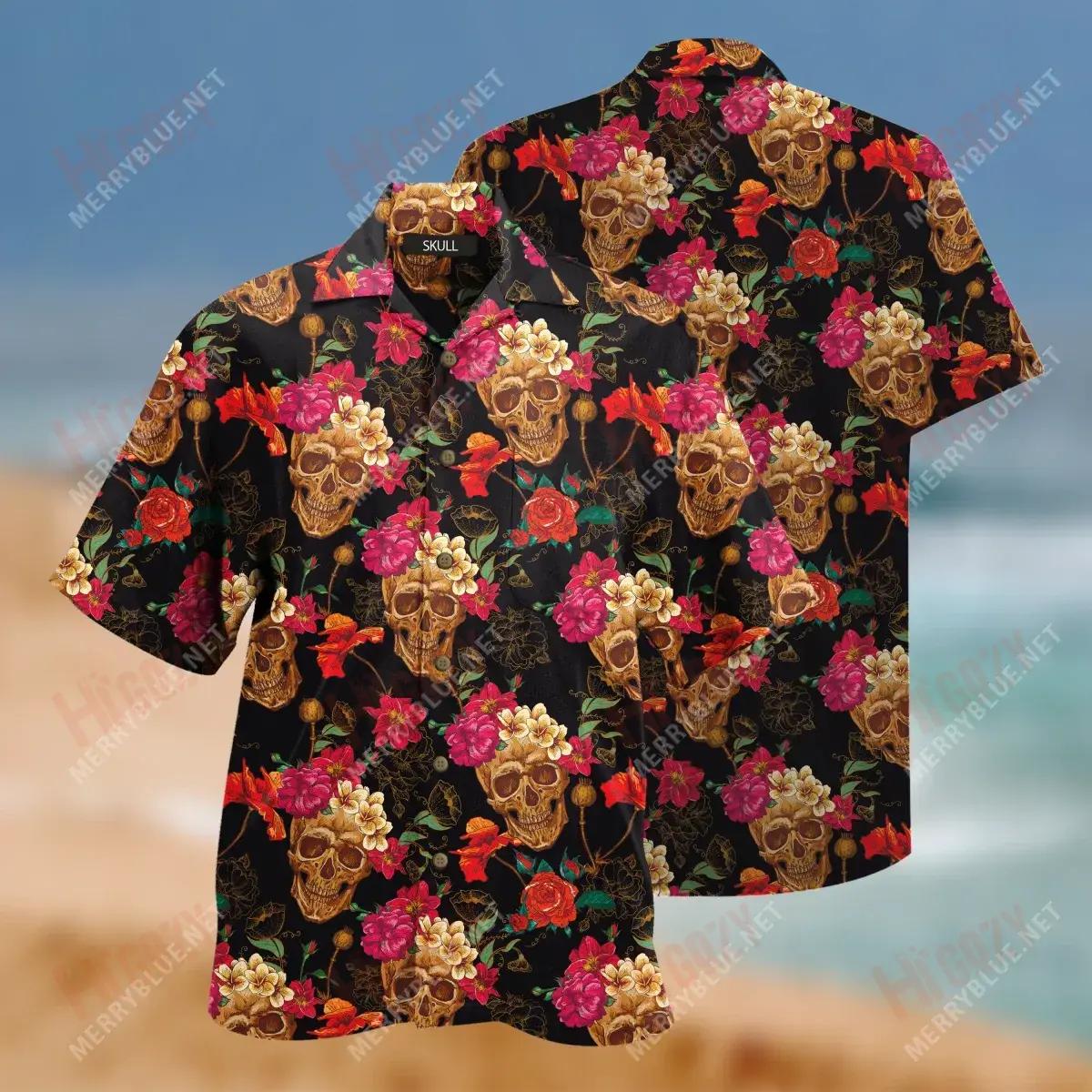 Amazing Sugar Skull Unisex Hawaiian Shirt Ocean Short Sleeve Vintage Hawaiian Shirts Hawaiian Shirt Pattern, Christmas Gift