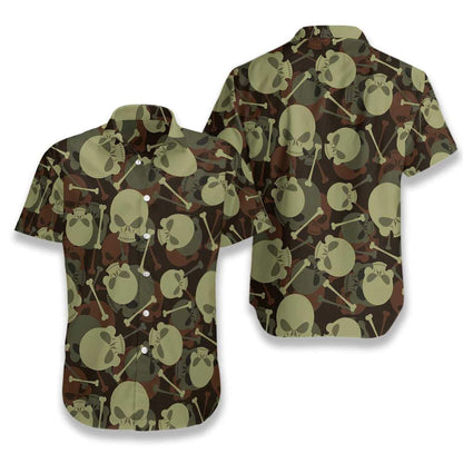 Faint Skull And Bone Military Pattern Hawaiian Shirt,Hawaiian Shirt Gift, Christmas Gift