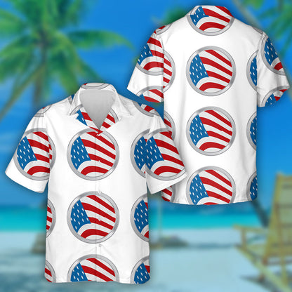 Monochrome Style With American Flag Circle Badge Pattern Hawaiian Shirt, Hawaiian Shirt Gift, Christmas Gift