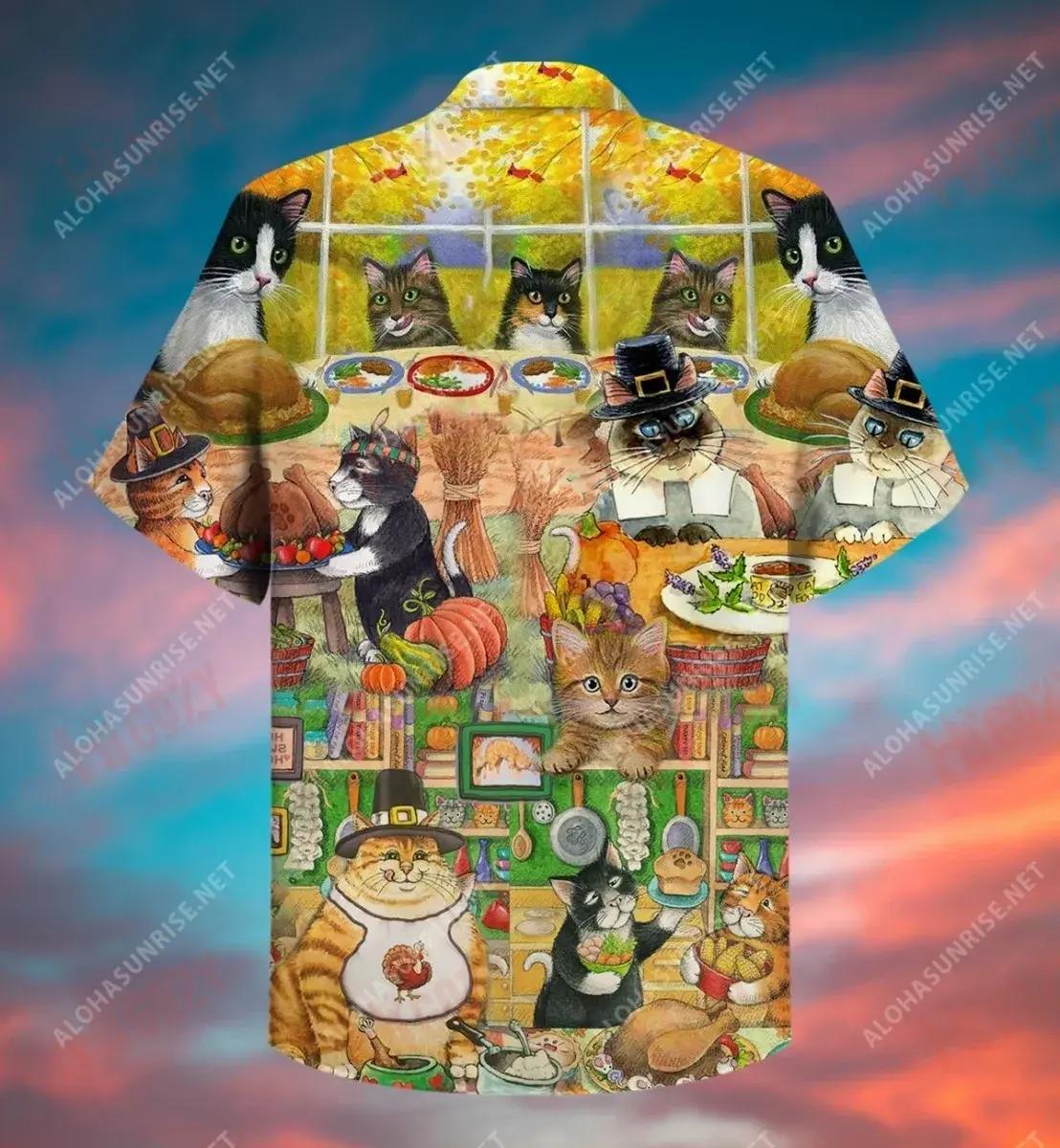 Happy Thanksgiving With Cats Short Hawaiian Shirt Ocean Short Sleeve Best Hawaiian Shirts Hawaiian Shirts For Men, Hawaiian Shirt Gift, Christmas Gift
