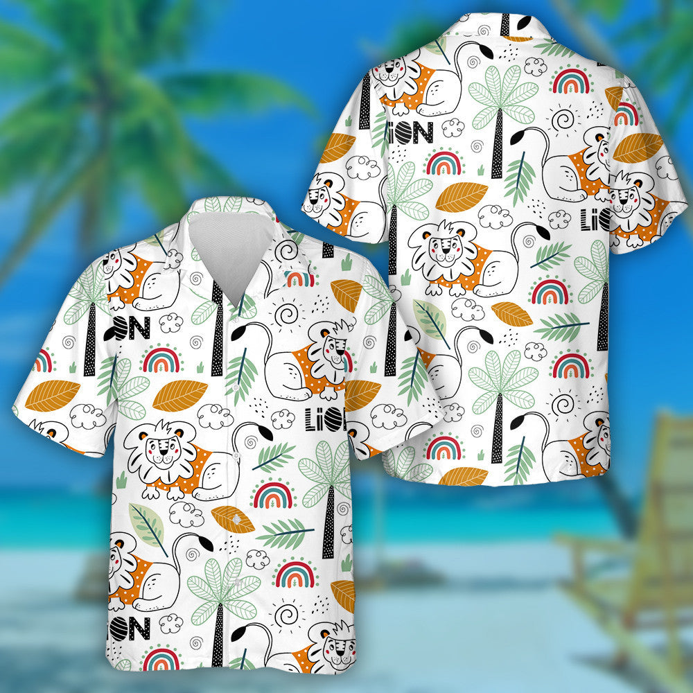 Funny Lion With Flora And Fauna Of Africa Hawaiian Shirt, Hawaiian Shirt Gift, Christmas Gift