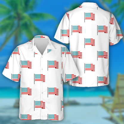 Fourth July American Flag Illustration White Background Hawaiian Shirt, Hawaiian Shirt Gift, Christmas Gift