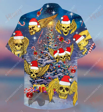 Flying Skull With Angel Wings At Christmas Short Hawaiian Shirt Hobbies Hawaiian T Shirts Tropical Shirts For Men Hawaiian Shirts For Women, Hawaiian Shirt Gift, Christmas Gift