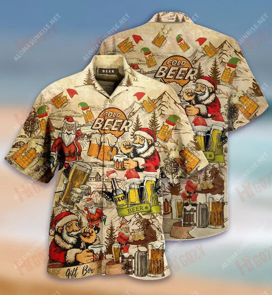 Drinking Beer With Santa Claus Short Hawaiian Shirt Hobbies Hawaiian T Shirts Hawaiian Crazy Shirts Hawaiian Shirt Pattern, Hawaiian Shirt Gift, Christmas Gift