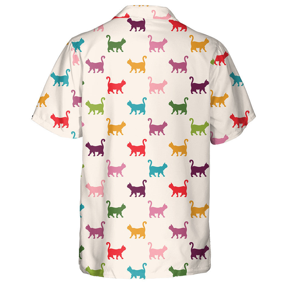 Cute Hand Drawn Colorful Cats Curved Tails Hawaiian Shirt, Hawaiian Shirt Gift, Christmas Gift