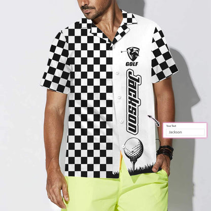 Checkboard Style Golf Custom Name Hawaiian Shirt, Hawaiian For Gift