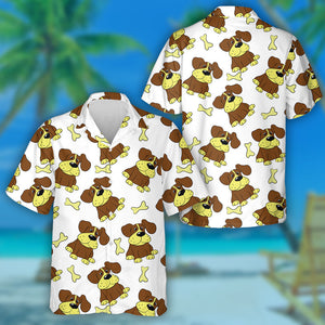 Yellow And Brown Dog With Bone Isolated Background Hawaiian Shirt, Hawaiian Shirt Gift, Christmas Gift