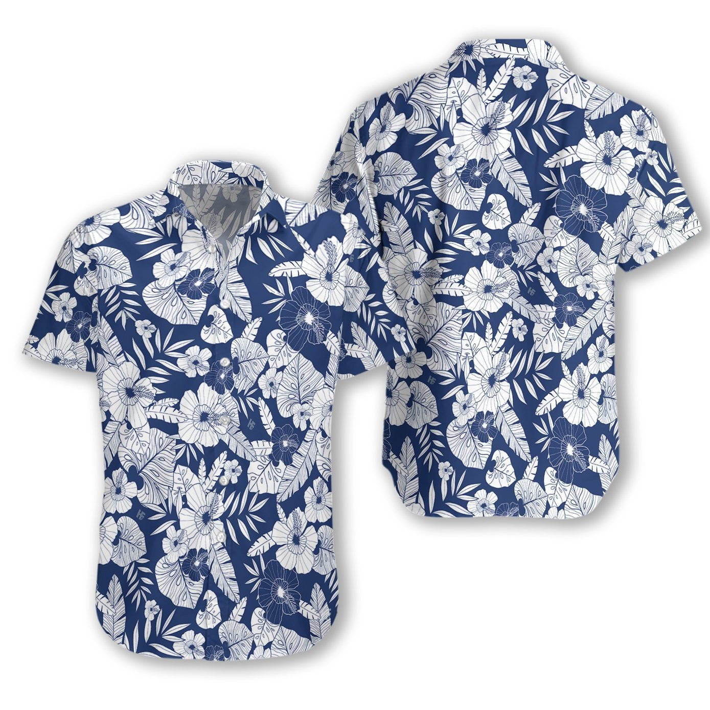 Floral Flower Midnight Blue And White Design Hawaiian Shirt, Hawaiian Shirt Gift, Christmas Gift