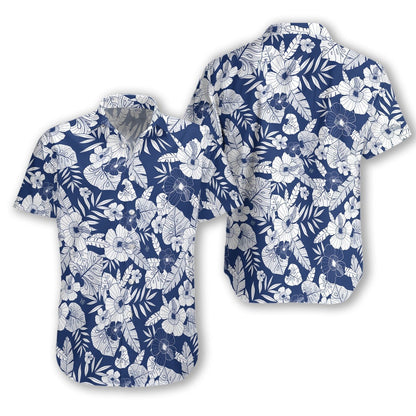 Floral Flower Midnight Blue And White Design Hawaiian Shirt, Hawaiian Shirt Gift, Christmas Gift