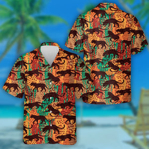 Abstract Silhouettes Of Animals Leopard Background Hawaiian Shirt, Hawaiian Shirt Gift, Christmas Gift