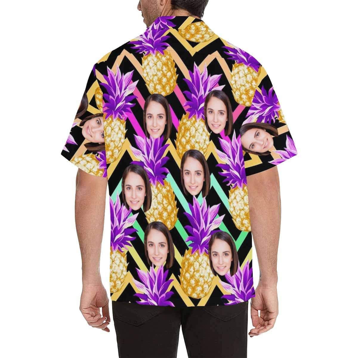 Custom Face Golden Pineapple Men's All Over Print Hawaiian Shirt, Hawaiian Shirt Gift, Christmas Gift