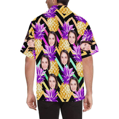 Custom Face Golden Pineapple Men's All Over Print Hawaiian Shirt, Hawaiian Shirt Gift, Christmas Gift